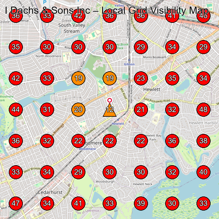 I Dachs & Sons Inc GeoGrid visibility map for Insurance Agency in Valley Stream